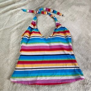 Barefoot Miss | Vibrant Blue & Pink Rainbow Striped Tankini Swimwear Top | Sz 10